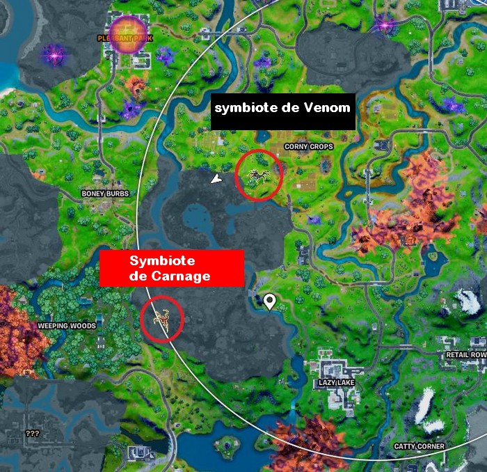 Emplacement Symbiote de Carnage Fortnite