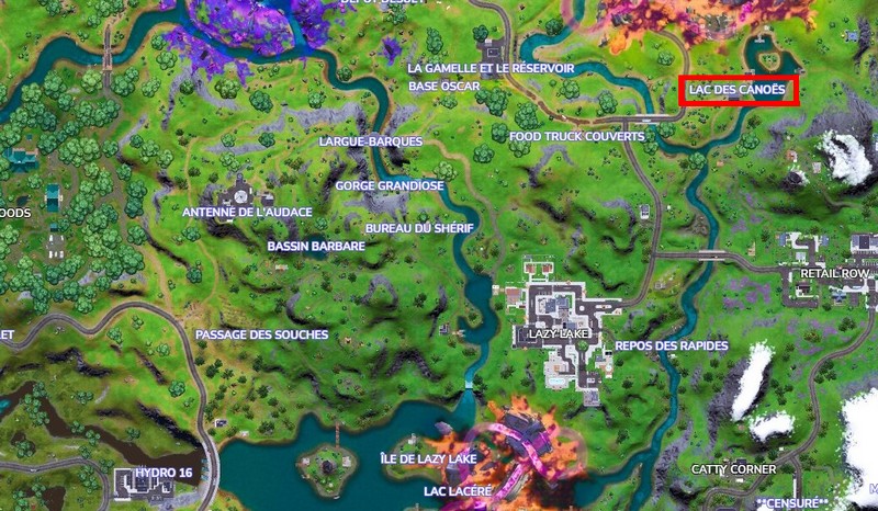 Emplacement du lac des canoës