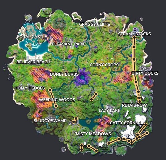 Emplacements des tyroliennes dans Fortnite saison 8 chapitre 2