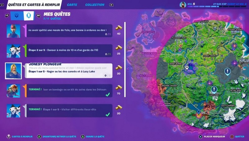 NAGER AU LAC DES CANOËS ET À LAZY LAKE SUR FORTNITE