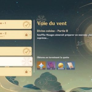 Divine cuisine II - Voie du vent - Genshin Impact 2.1