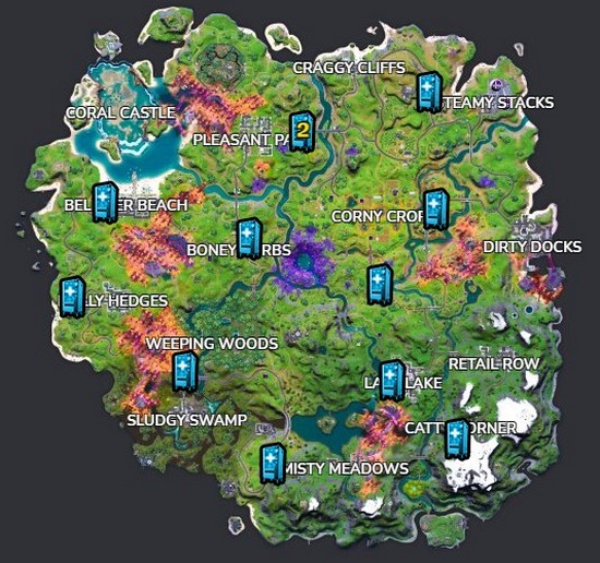 Emplacements des distributeurs de soins fortnite saison 8 chapitre 2