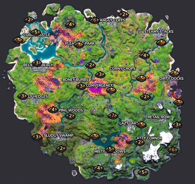 Emplacements des feux de camp de Fortnite saison 8