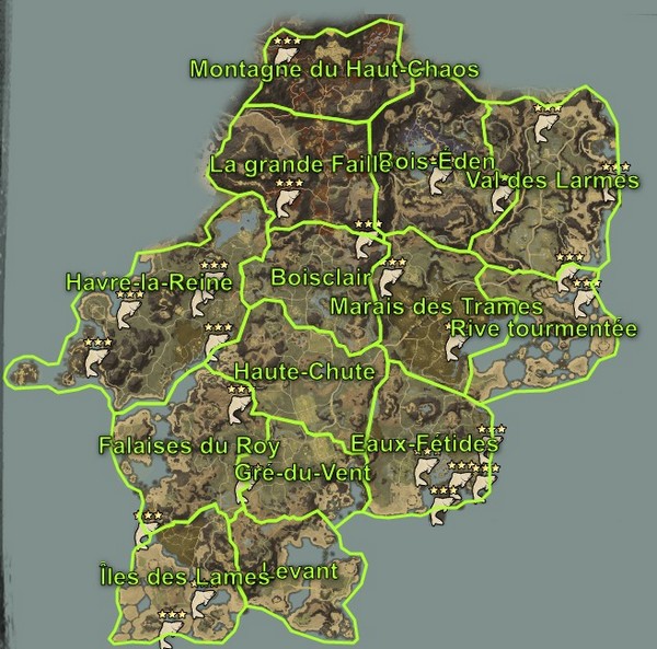Emplacements des zones de pêche secrètes