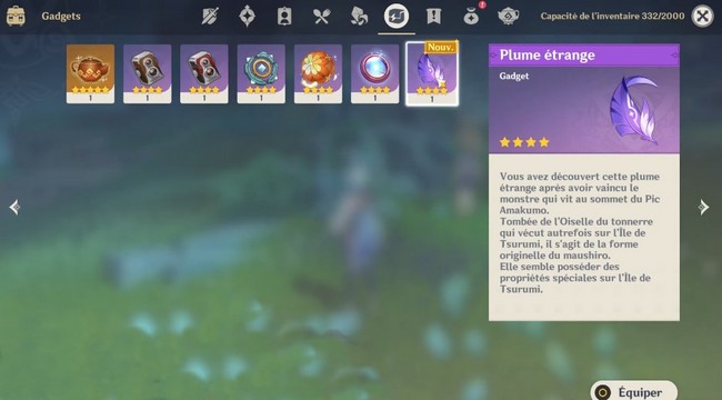 Gadgets plume étrange genshin impact