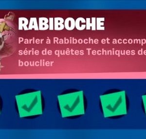 Comment relever tous les défis de la série de quêtes Techniques de bouclier de Rabiboche de la saison 8 de Fortnite ?