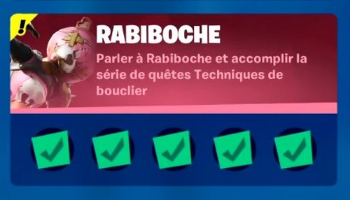 Comment relever tous les défis de la série de quêtes Techniques de bouclier de Rabiboche de la saison 8 de Fortnite ?