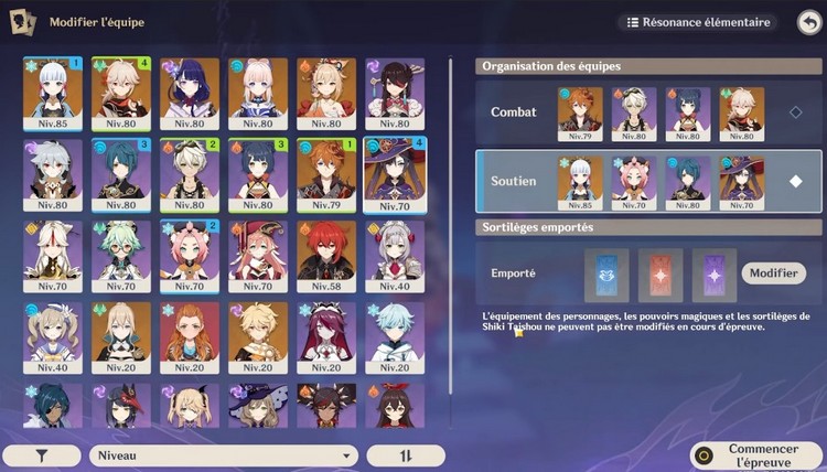 modifier l'équipe genshin impact