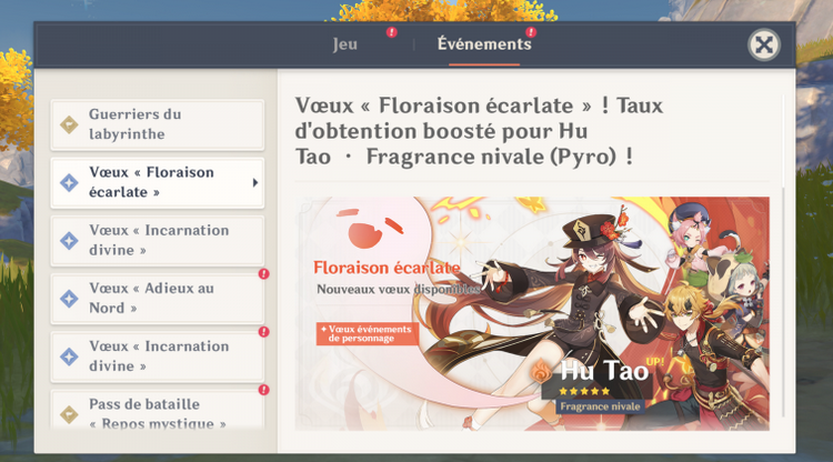 Heure de sortie de la bannière de Hu Tao « Floraison écarlate » En France