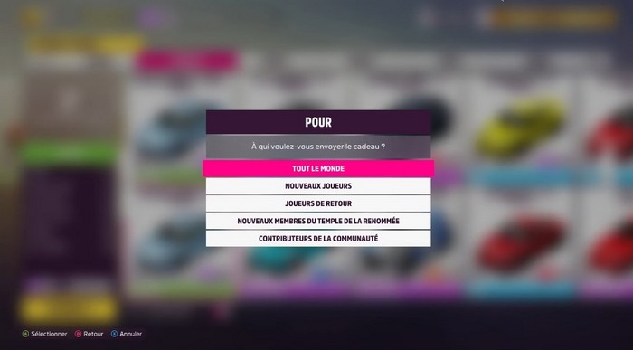 envoyer une voiture en cadeau forza horizon 5