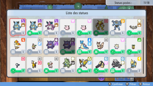 liste des statues pokémon