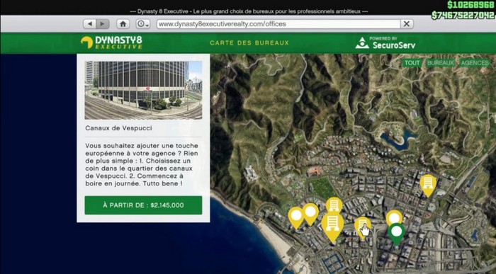 Emplacement de l'agence Canaux de Vespucci