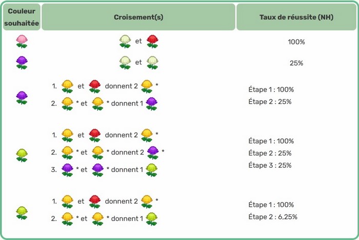 Tableau des fleurs de chrysanthème hybrides (Croisement Chrysanthème) Animal Crossing