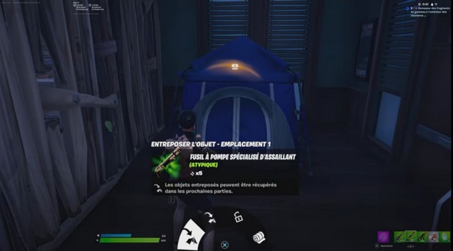 entreposer l'objet -emplacement 1 tente fortnite
