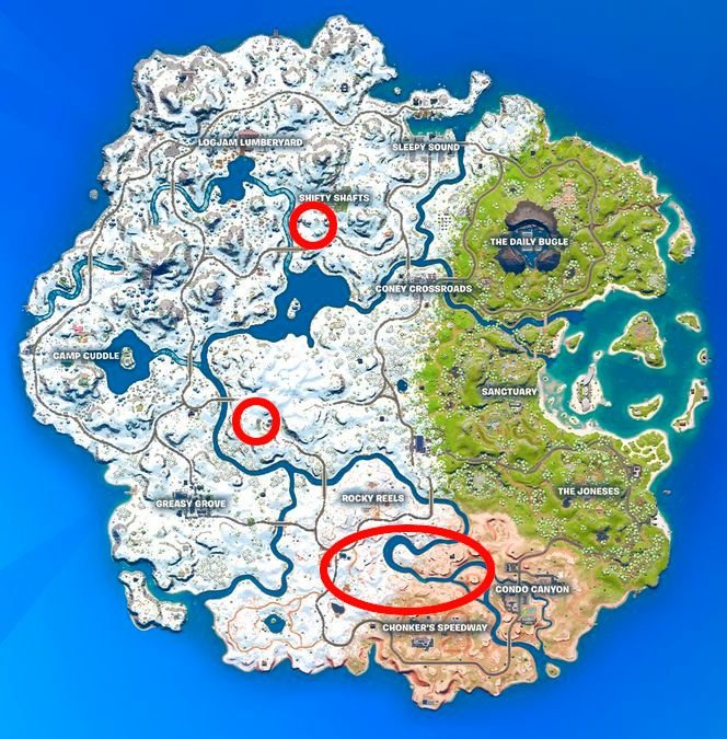 Emplacements des poules dans la carte de Fortnite Chapitre 3 saison 1