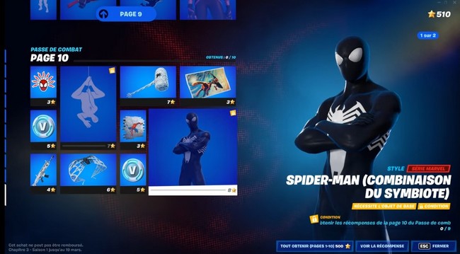 spider-man combinaison du symbiote fortnite chapitre 3 saison 1