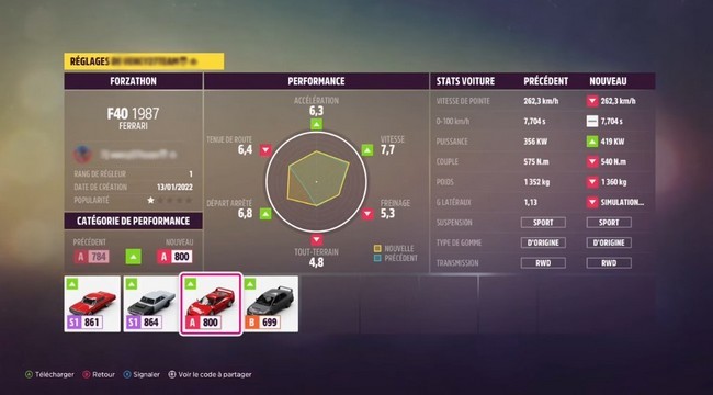 Ferrari F40 de 1987 a800 forza horizon