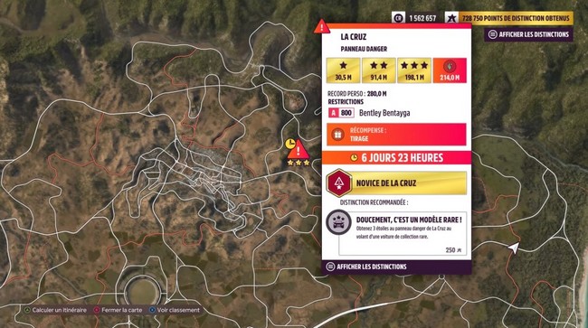 accomplir le défi hivernal Panneau Danger La Cruz dans Forza horizon 5