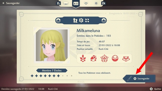 sauvegarde Légendes Pokémon Arceus