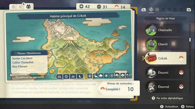Emplacements Crikzik Légendes Pokémon Arceus