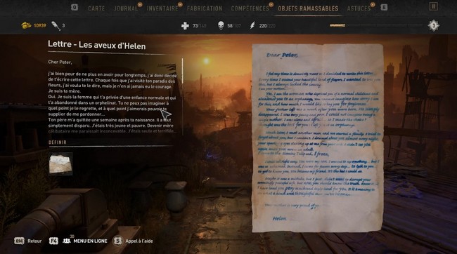 Lettre - les aveux d'Helen