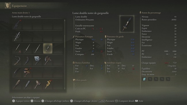 menu equipement elden ring