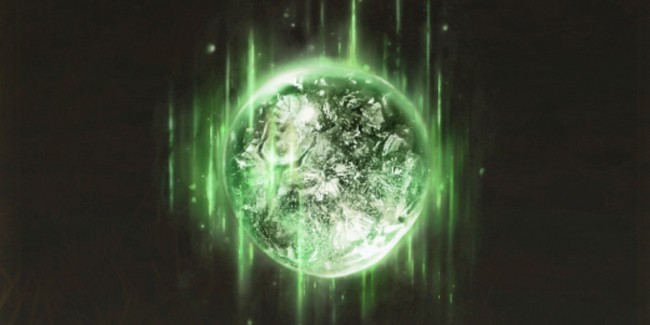 Larme de cristal verte fendue