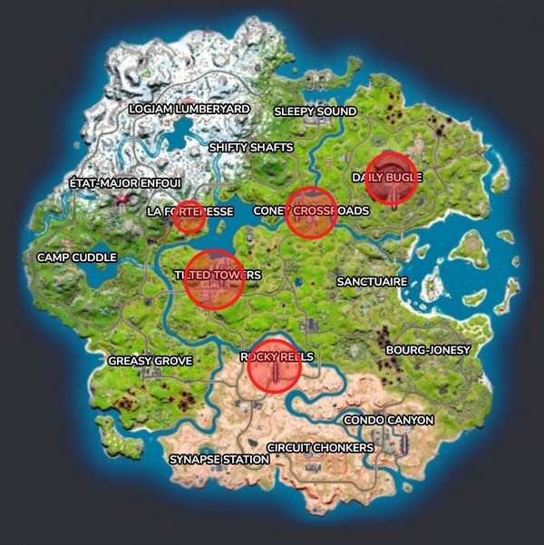 Emplacements tanks Fortnite saison 2 chapitre 3