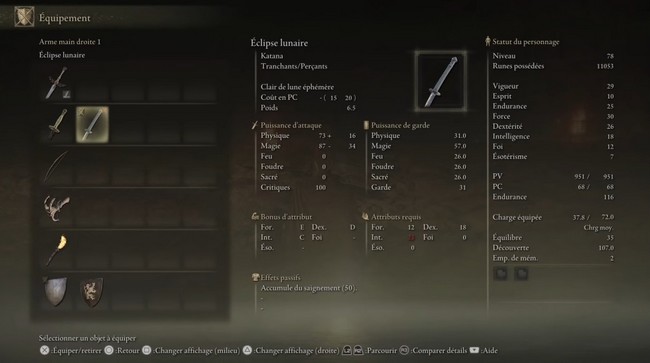 Katana éclipse lunaire Elden Ring