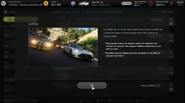 Lobby multijoueur en ligne Gran Turismo 7