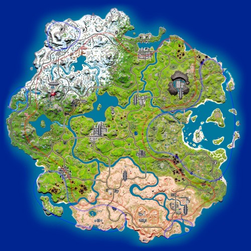 Les zones rouges et bleues de la map de Fortnite en saison 2
