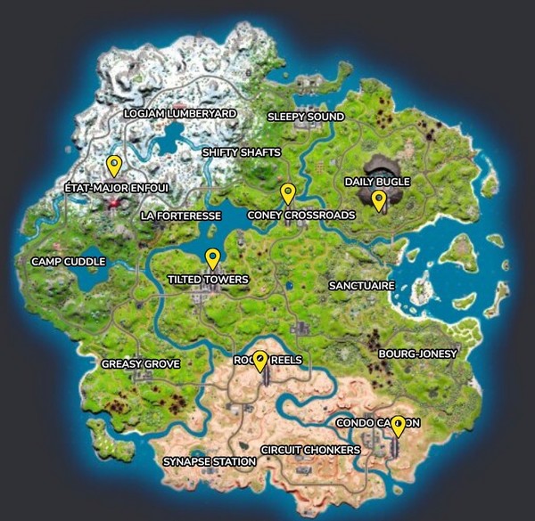 emplacements de tous les aéronefs de l'IO dans Fortnite