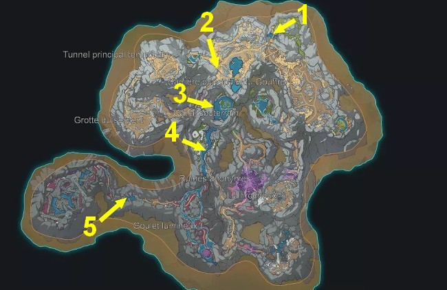 Carte de localisation des fossiles-genshin impact