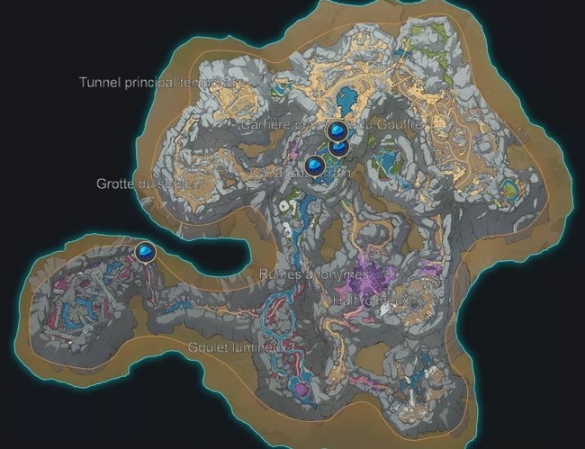 Emplacement Corolle de fleur de brume Mines souterraines du Gouffre Genshin impact