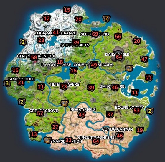 Emplacement coffres Fortnite saison 2 chapitre 3