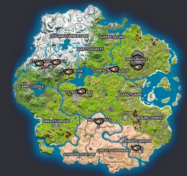 Emplacements des chars dans Fortnite