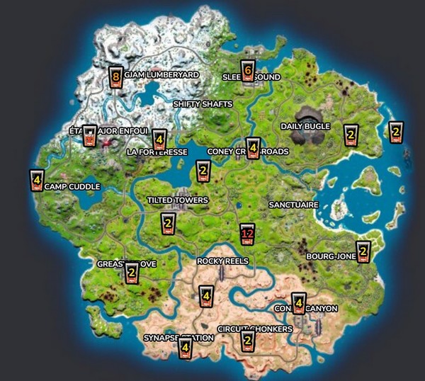 Emplacements des stations-service dans Fortnite chapitre 3 saison 2