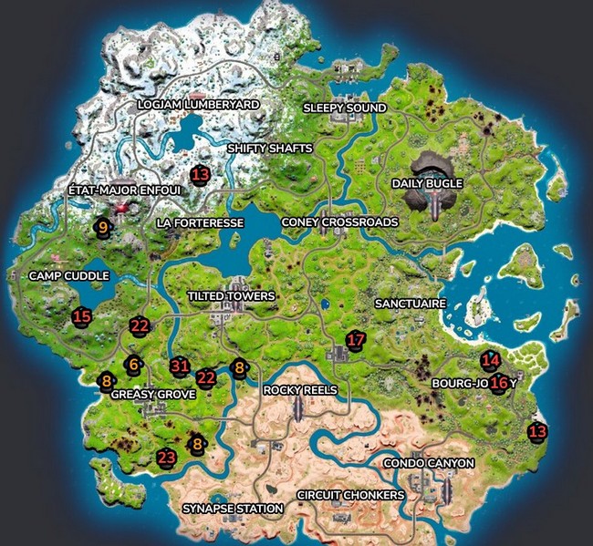 emplacement champignons bleus Fortnite