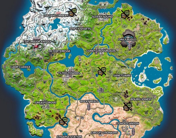 emplacement des coffres et des boites de munitions aux avant-postes de l'IO dans Fortnite