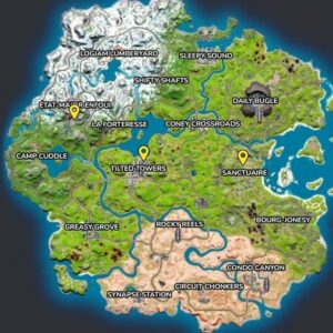 Emplacements Sanctuaire, Tilted Towers et Etat-major enfoui dans Fortnite