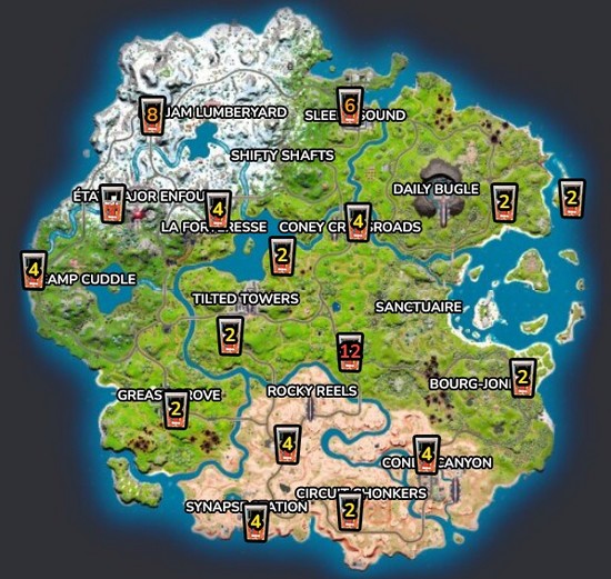Emplacements des stations-service Fortnite