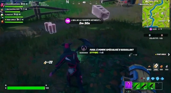 infliger des dégât a des adversaire avec un fusil a pompe dans les 5s après avoir sprinté Fortnite