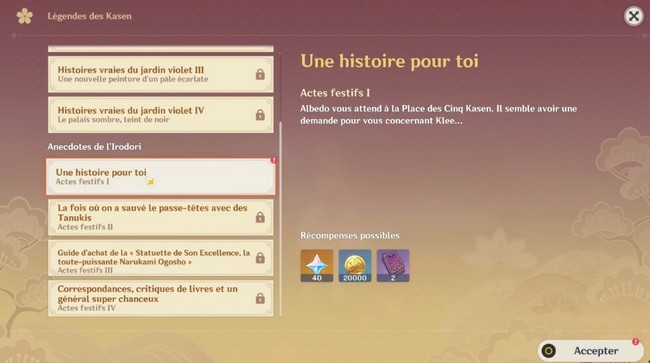 Comment débloquer la quête Une histoire pour toi genshin impact