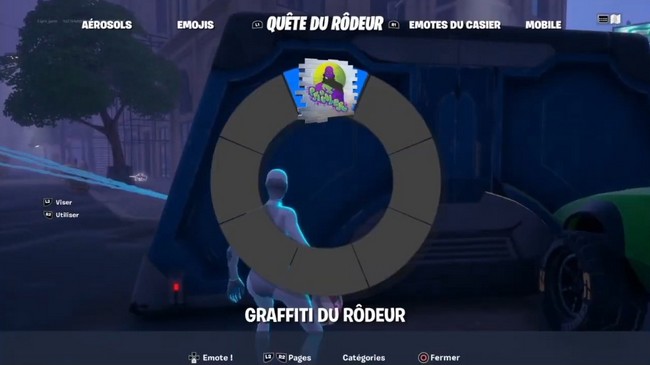 Vous pouvez sélectionner le spray Prowler à partir de la roue emote dans Fortnite.