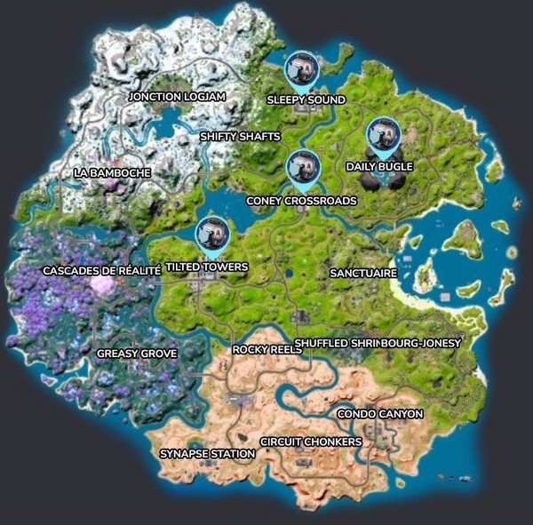 Emplacements des Bulles protectrices dans Fortnite saison 3 du chapitre 3