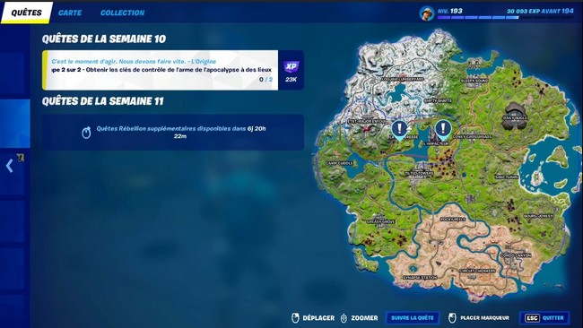 Emplacement Clés de contrôle de l'arme de l'apocalypse Fortnite