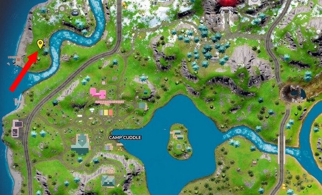 Emplacement jeton de Gain de niveau au nord-ouest de Camp Cuddle Fortnite Chapitre 3 Saison 2