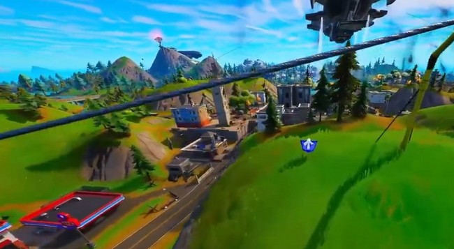 Emplacement jeton de Gain de niveau près de Tilted Towers Fortnite Chapitre 3 Saison 2
