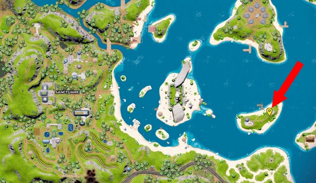 Emplacement jeton de Gain de niveau sur une île à l'est du sanctuaire Fortnite Chapitre 3 Saison 2