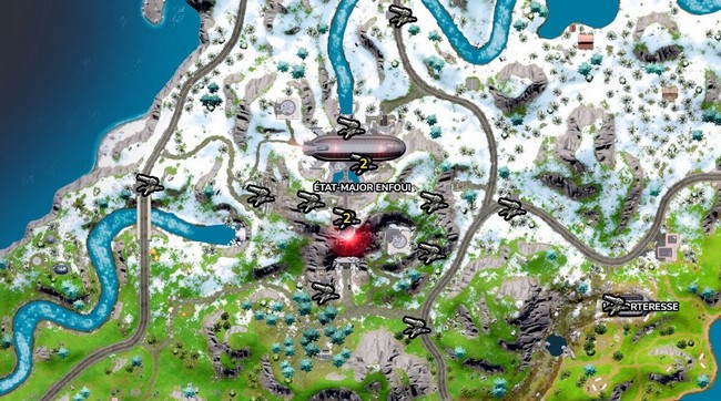Emplacement tourelle Etat-Majot enfoui Fortnite siaosn 2 chapitre 3